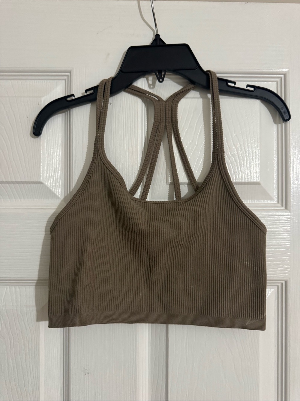 Ribbed Strappy Sports Bra - Taupe